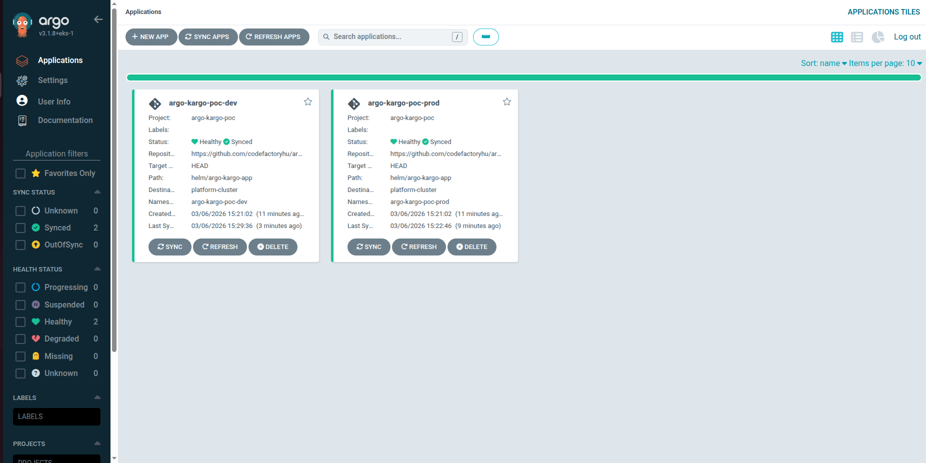 Argo CD és Kargo a gyakorlatban - ábra 4: az Argo CD felhasználói felülete